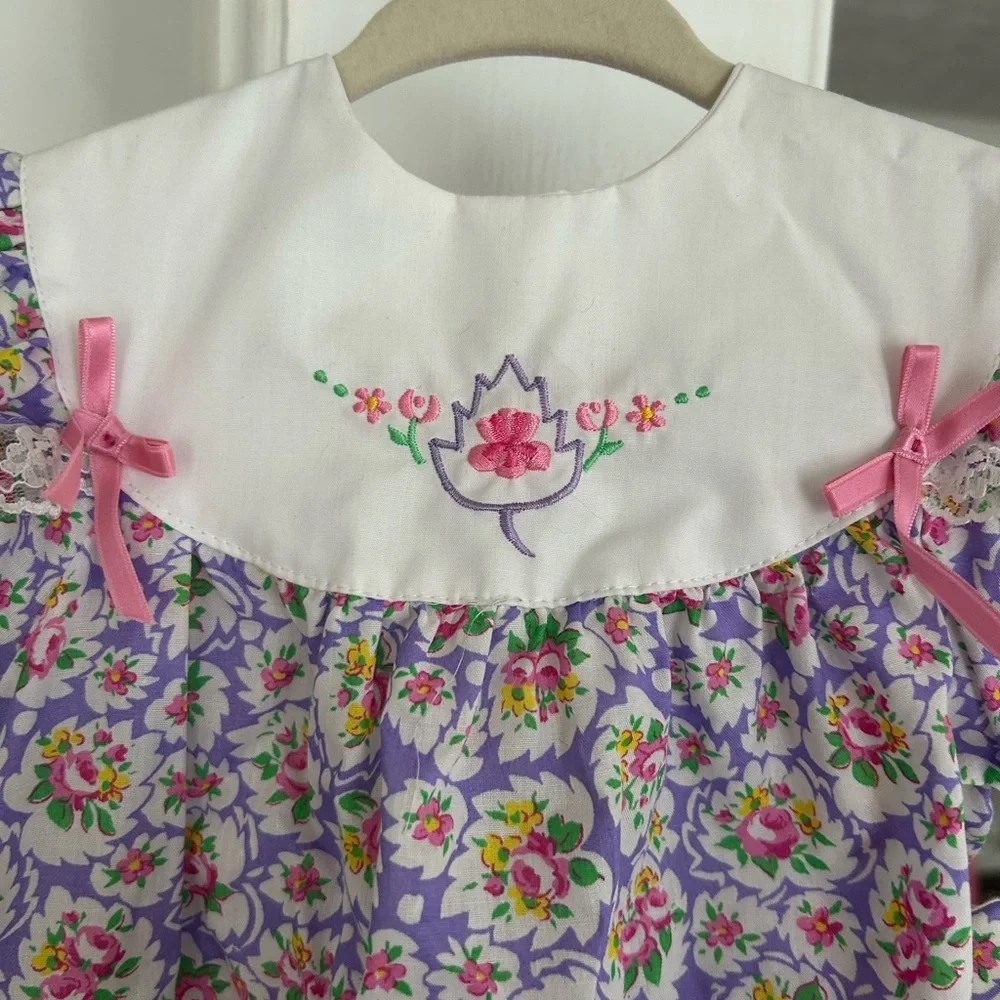 Vintage Baby Floral Blouse with Pink and Purple Design With Matching Booties - Picture 4 of 7